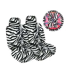  Animal Print Low Back Seat Covers and Wheel Cover Set   Zebra