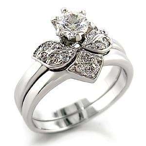    Size 8 Wedding Clear Cubic Zirconia Brass Rhodium Ring AM Jewelry