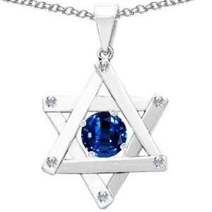 Candygem 925 Sterling Silver Lab Created Sapphire Star of David Magen 