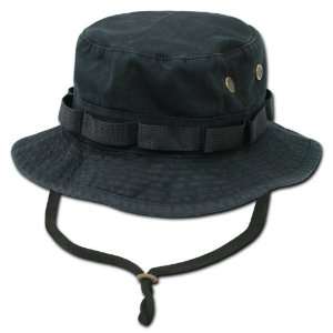  Black Military Inspired Combat Style Drawstring Boonie Hat 