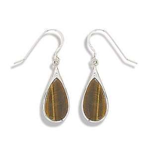  Sterling Silver Pear Shape Tigers Eye French Wire 