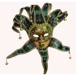  Masquerade Jester Masks with Green Collars and Brass 