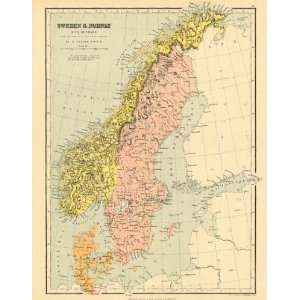  Bartholomew 1858 Antique Map of Sweden & Norway: Kitchen 
