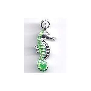  Seahorse  Lime Green & Silver Plate/ Silver Plated Charm 
