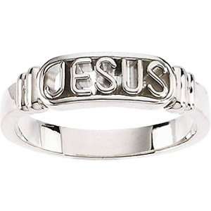  14K White Gold In The Name of Jesus Mans Ring Jewelry