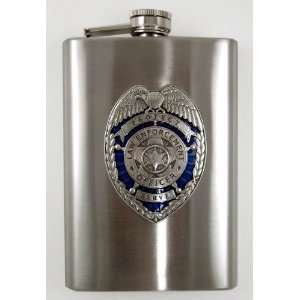 Law Enforcement 8 oz Stainless Hip & Travel Flask   Pewter & Enamel