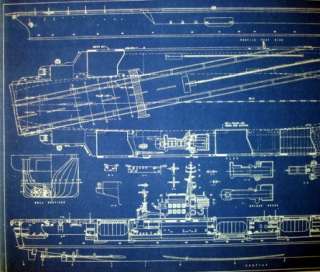 Vintage USN Carrier USS Kitty Hawk CVA 63 Blueprint Plan 17 x 35 