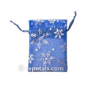  Sheer Organza Pouches 3x4 Royal Blue Snowflakes 