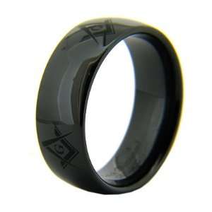   Black Ceramic Masonic Ring G Compass & Square Times Four Jewelry