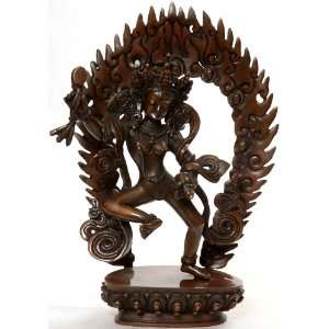  Yogini Holding Damaru and Vajra Bell   Copper Sculpture 