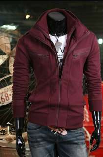 Mens Coat Winter Sweater Double Zipper Design Fashion Stand Collar 