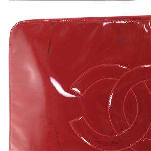   VINTAGE CHANEL® CC LOGO RED PATENT LEATHER PORTFOLIO XL CLUTCH BAG