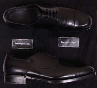 ZEGNA COUTURE SHOES $950 BLACK ORNAMENTED CAP TOE HANDMADE DERBY 7 40e 