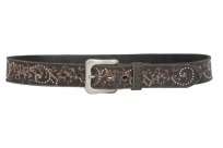 Snap On 1 1/2 Vintage Cowhide Leather Floral Embossed Studded Belt 