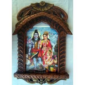 Bal Ganesha worshiping Shivling in Himalayas poster painting in Wood 