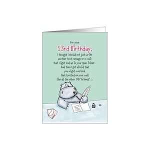 53rd Birthday   Humorous, Whimsical Card with Hippo Card 