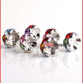 100x Silver Plated+Acrylic Rhinestone Rondelle Spacers  