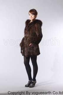 162 new real raccoon A+ knitted mink fur brown hood coat/outwear M 