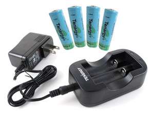 Tenergy 2CH 18650/14500 Charger + 4 pcs 18650 2600mah Li Ion Battery 