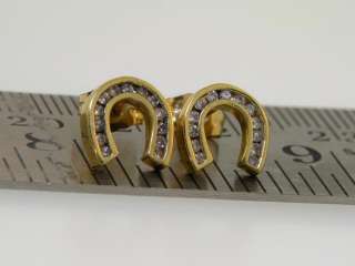 14K Horse Shoe Earrings Yellow Gold Earrings with Diamonds  