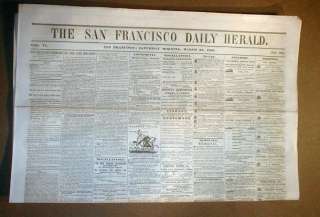 Rare 1856 SAN FRANCISCO California GOLD RUSH newspaper  