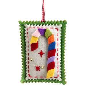  3.5wx5.5l Fabric Ornament W/Candy Cane Pattern Green 