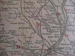 1913 Electric Railroad Map MAINE Bangor Bath Portland +  