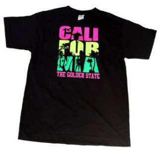   California The Golden State Surf 80s Cotton T Shirt  Black Clothing