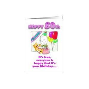  Funny 80th Birthday with cake Card Toys & Games