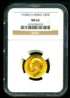 1928 SA S.AFRICA G V GOLD COIN SOVEREIGN NGC CERTIF GENUINE GRADED MS 