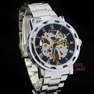 MENS STAINLESS STEEL BLACK WATCH AUTOMATIC MECHANICAL  
