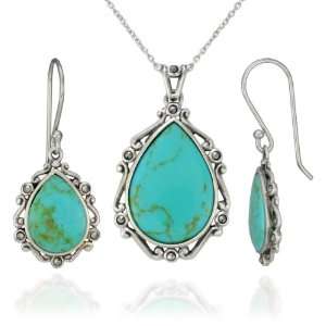   Marcasite Lab Created Turquoise Earrings and Pendant Set, 18 Jewelry