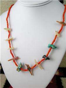 Vintage Coral Fetsh Necklace Turtles   Birds  Bears  