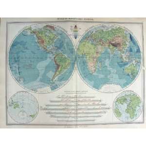    HARMSWORTH MAP 1906 WORLD HEMISPHERES PHYSICAL PLAN