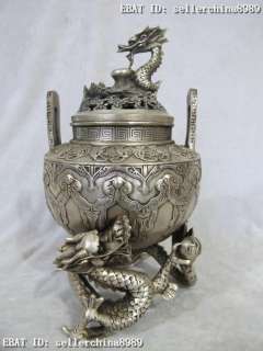 Tibet Buddism Silver Dragon incense burner Censer  