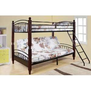   Full Cherry Wood & Metal Convertible Futon Bunk Bed: Home & Kitchen