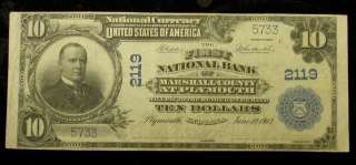 FINE+ 1902 P.B. $10 CH.2119 MARSHALL COUNTY AT PLYMOTH , INDIANA ID 