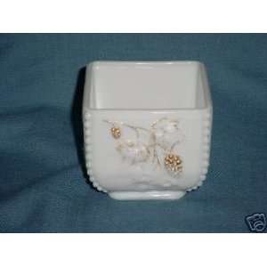  Vintage Square Milkglass Bowl with Embossed Grapes 