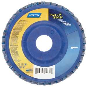 Norton Twinstar Abrasive Flap Disc, Type 27, Threaded Hole, Plastic 