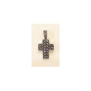   Silver Cross Pendant, Marcasite, 7/8 inch (incl bail) Jewelry