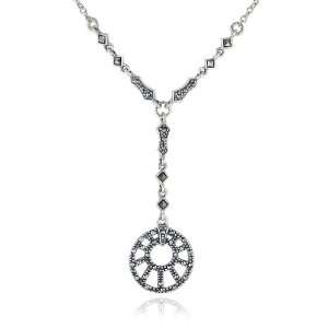   Sterling Silver Marcasite Lattice Circle Drop Necklace, 16 Jewelry