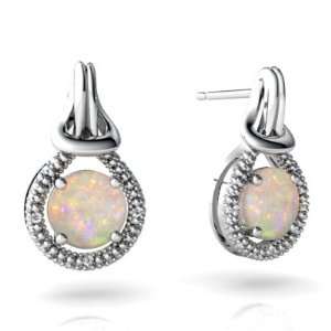    14K White Gold Round Genuine Opal Love Knot Earrings Jewelry