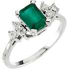 Green Emerald and Diamond Ring  