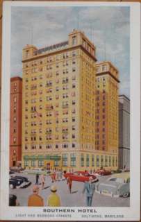 1950 AD Postcard: Southern Hotel Baltimore, Maryland MD  