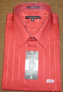   AXIST RED Color Stripes Dress Shirt   Wrinkle Free Slim Fit   MSRP:$42