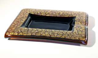 BNIB Brand New In Box Fused Art glass GOLD leaf handmade cigar ashtray 
