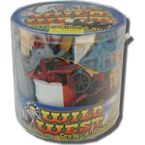  Wild West Cowboys and Indians Playset: 104 Piece Bucket of 
