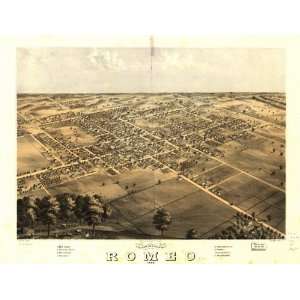  1868 birds eye map of Romeo, Michigan