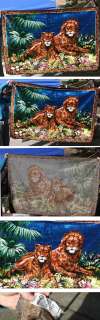 Large Vintage Lion family scene Wall Tapestry velvet RUG, Morocco