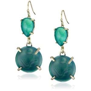   Jewel Tones 14K Gold Plated Green Agate Marina Earrings: Jewelry